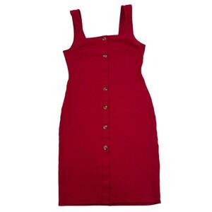 Red Square Neck Button Front Bodycon Mini Dress Women's Size Medium